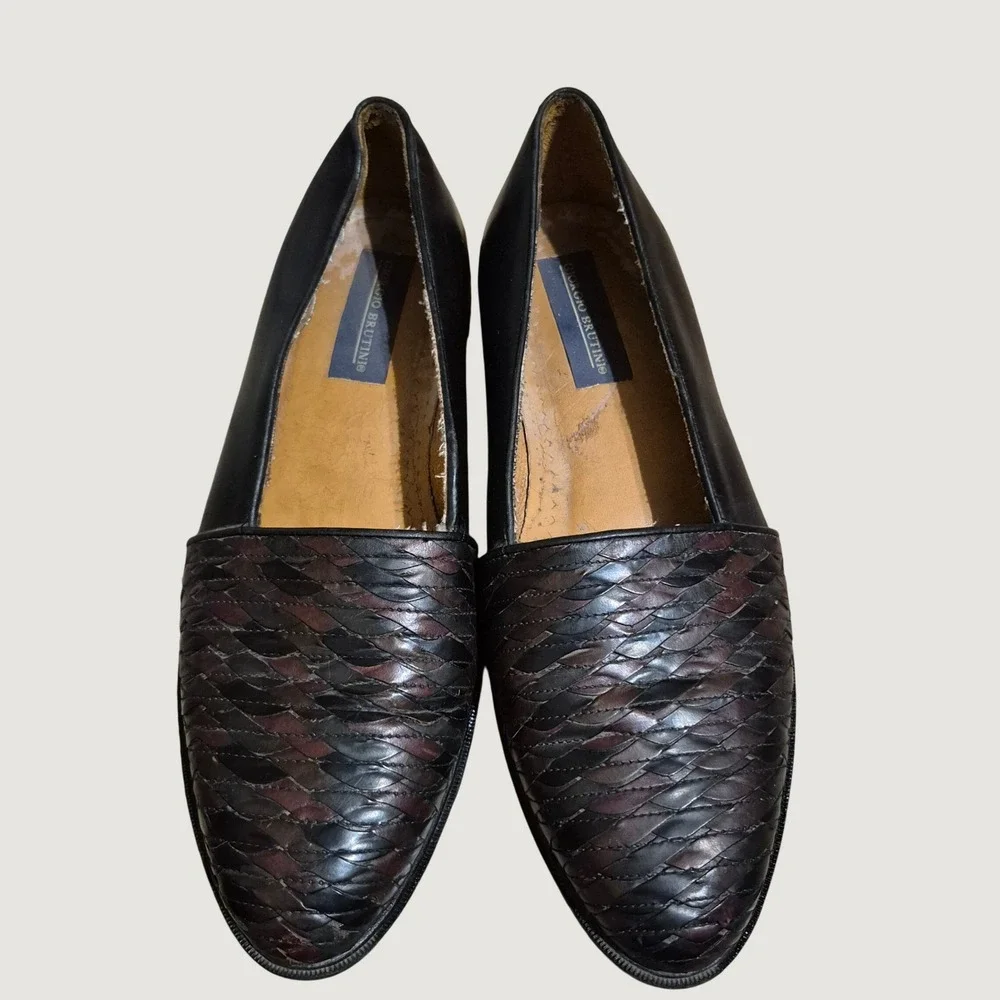 Giorgio Brutini Loafers Mens 10 D Woven Leather Black Burgundy Slip On Brazil